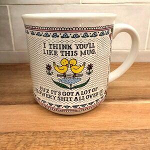 Vintage Recycled Paper Products Dale Flowery Shit Mug Funny Birds Japan Ceramic